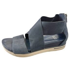 Eileen Fisher Leather Sporty Platform Sandals Navy Crisscross Strap Zip Back